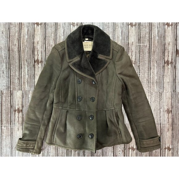 Burberry 'Westborough' Genuine Shearling Peplum Coat Peacoat sz 8 US color brown - Picture 1 of 8